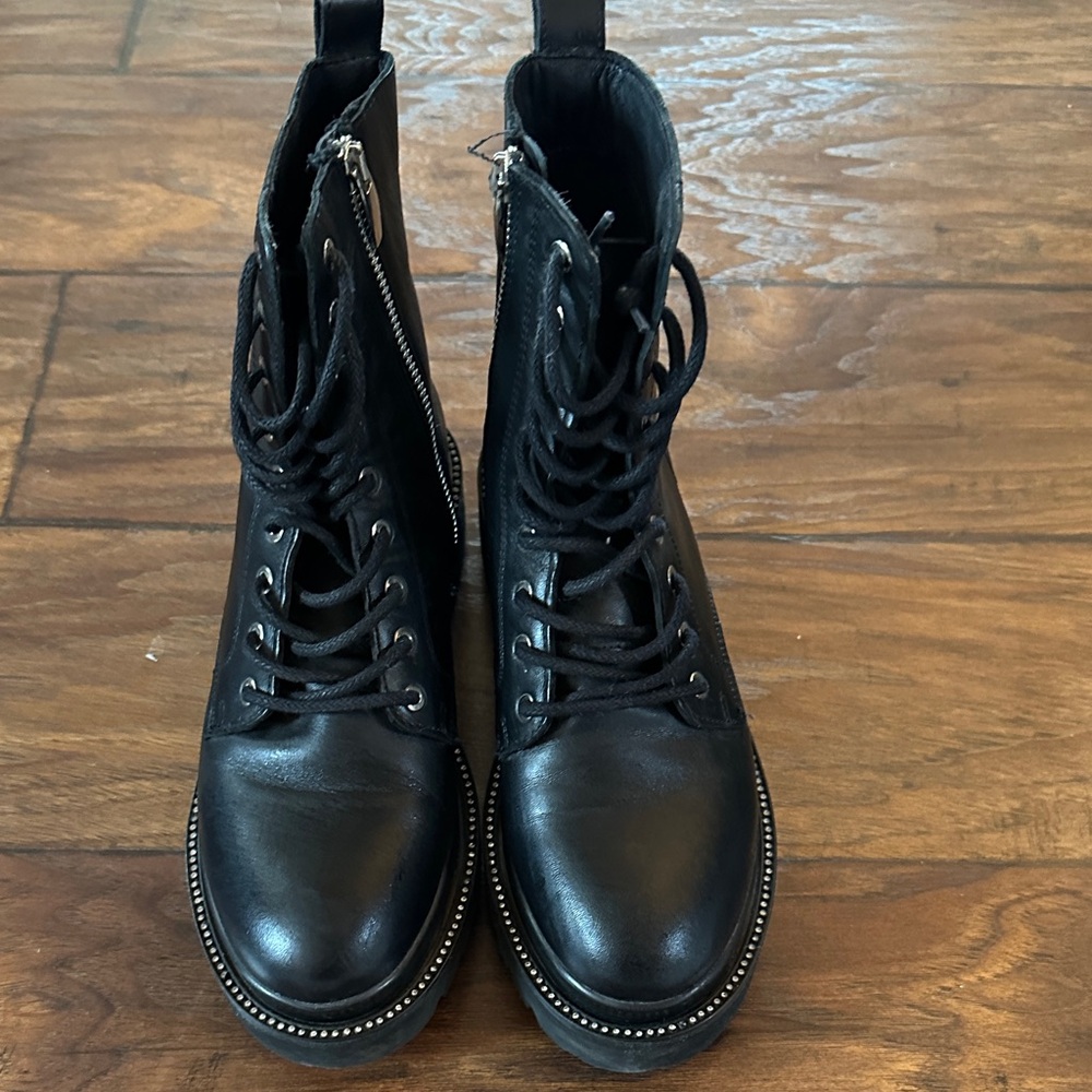 Steve Madden Black Combat Boots with Silver Accents